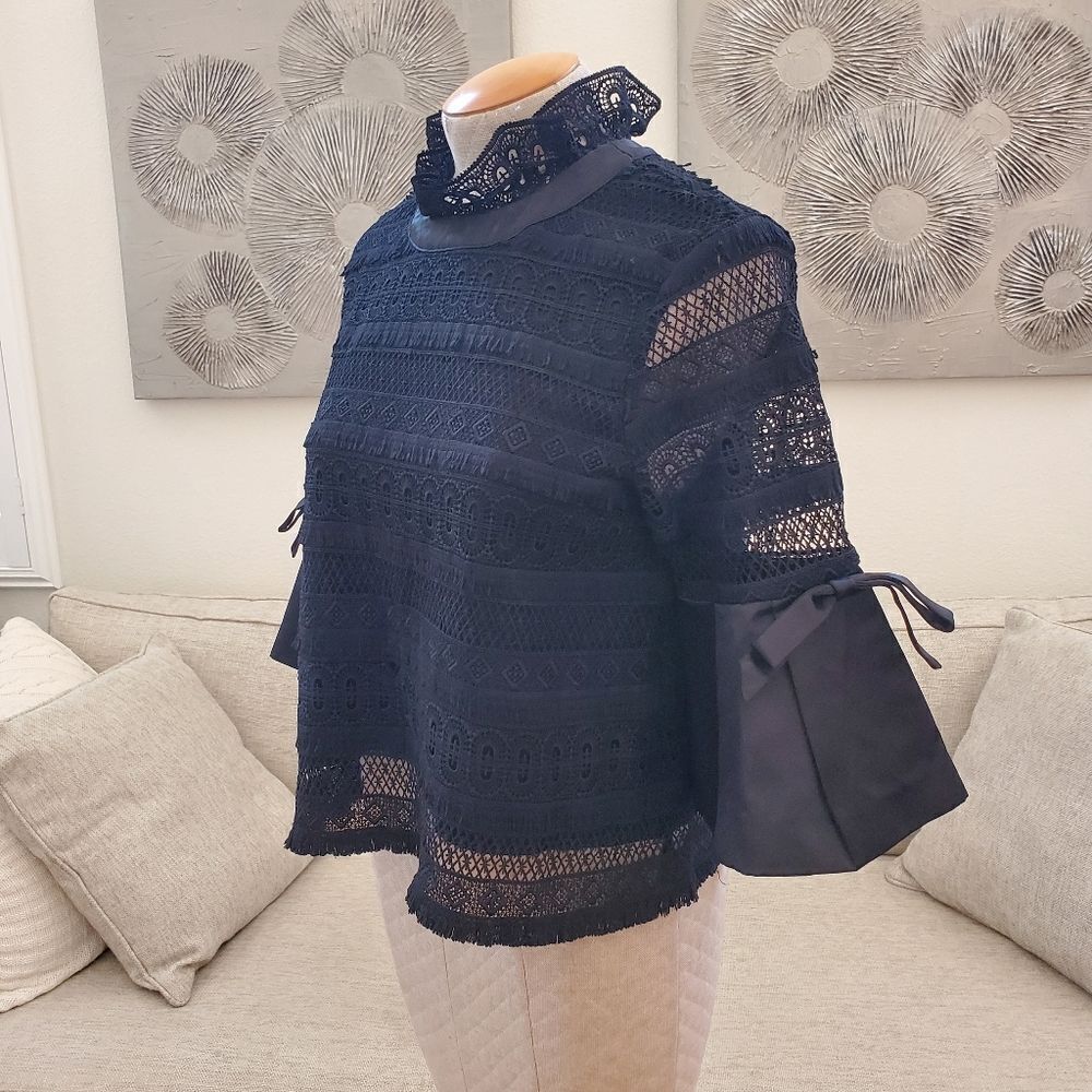 Alpha & Omega | Satin Cuff Lace Blouse - size Medium in Black - Picture 7 of 14